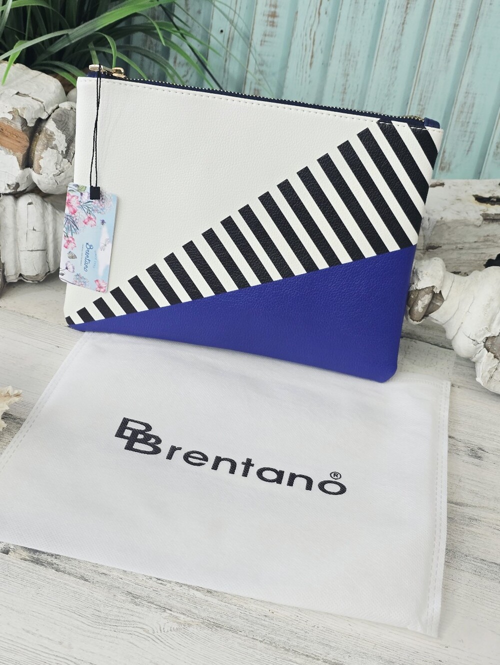 B BRENTANO Colorblock Striped Vegan Leather Clutch / Pouch